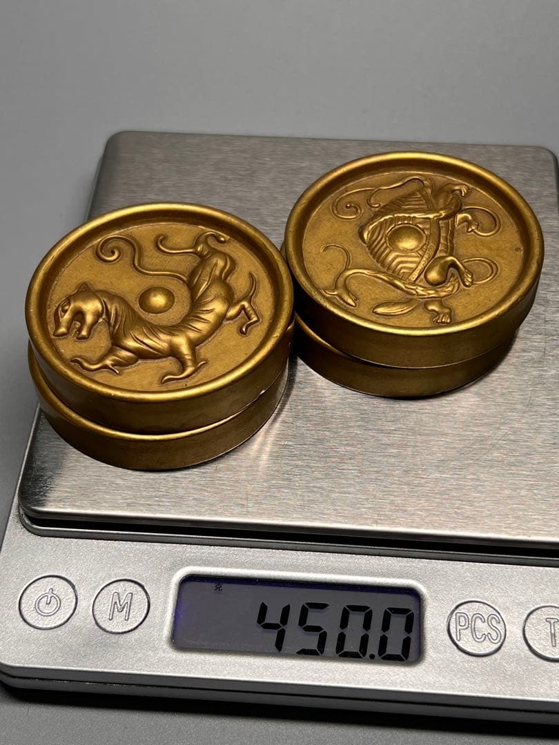 古美術 文鎮 書道具 聖獣 青龍 白虎 朱雀 玄武 厚重 中国 金属工芸 銅