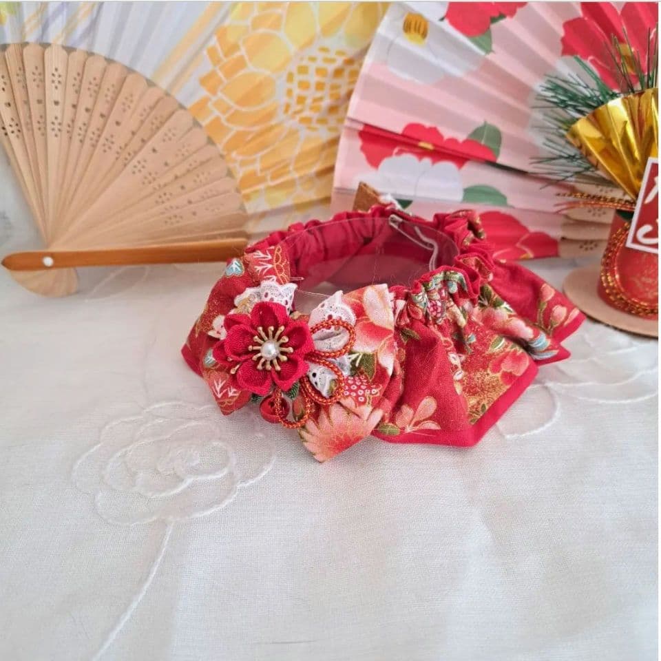 プッチ様専用、お正月仕様和風つまみ細工(ピンク⑤)わんちゃん猫ちゃん用襟