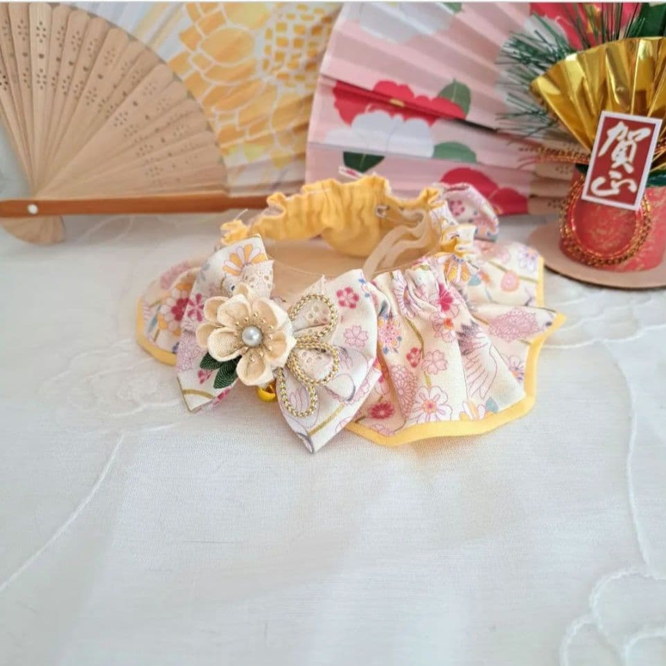 プッチ様専用、お正月仕様和風つまみ細工(ピンク⑤)わんちゃん猫ちゃん用襟