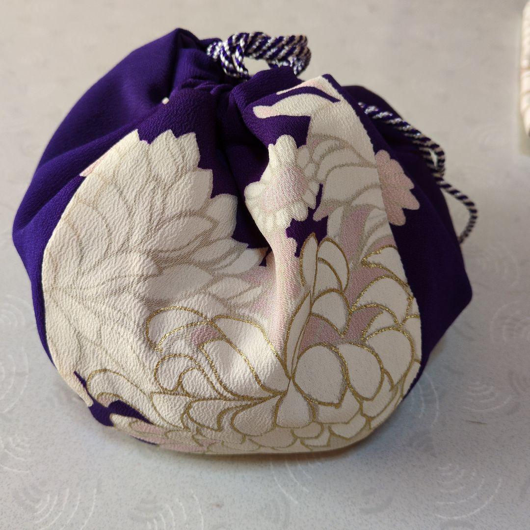 七五三３歳正絹手縫いの被布と巾着のセット（中綿無し）