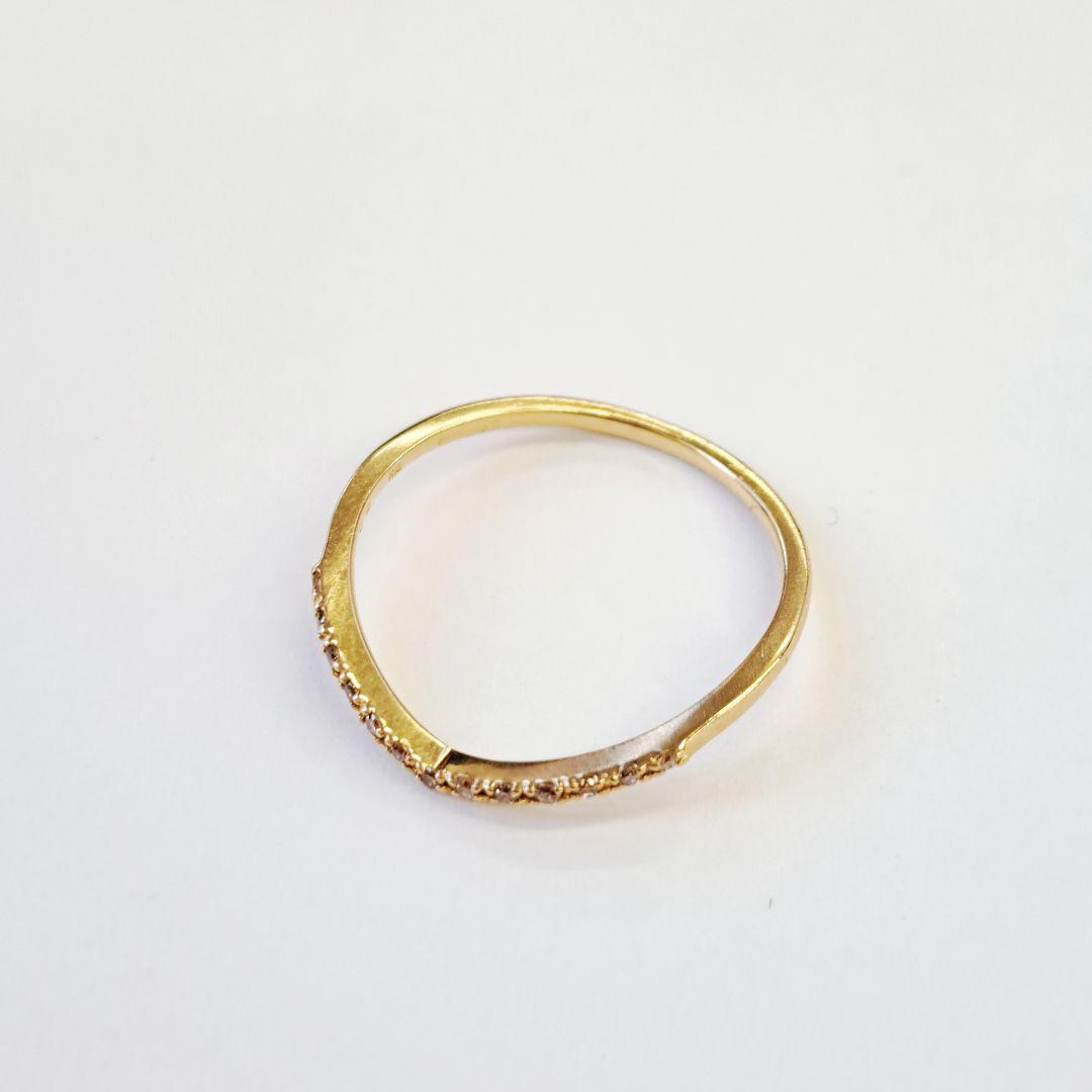 agete K18 ダイヤ 0.06ct カーブ V字 デザインリング 11号