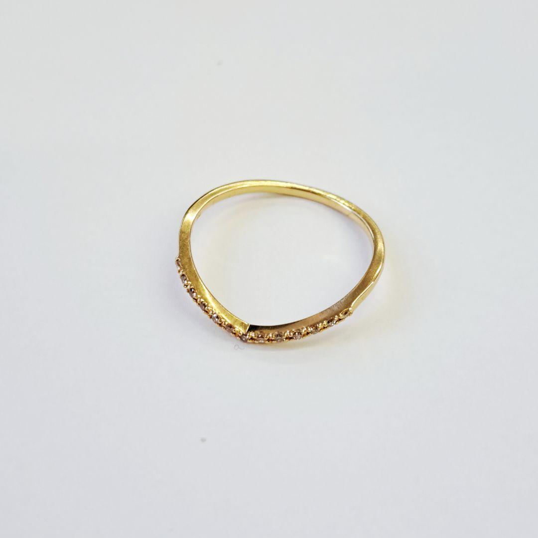 agete K18 ダイヤ 0.06ct カーブ V字 デザインリング 11号