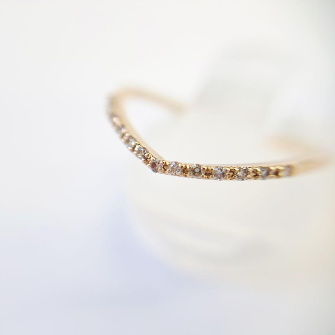 agete K18 ダイヤ 0.06ct カーブ V字 デザインリング 11号