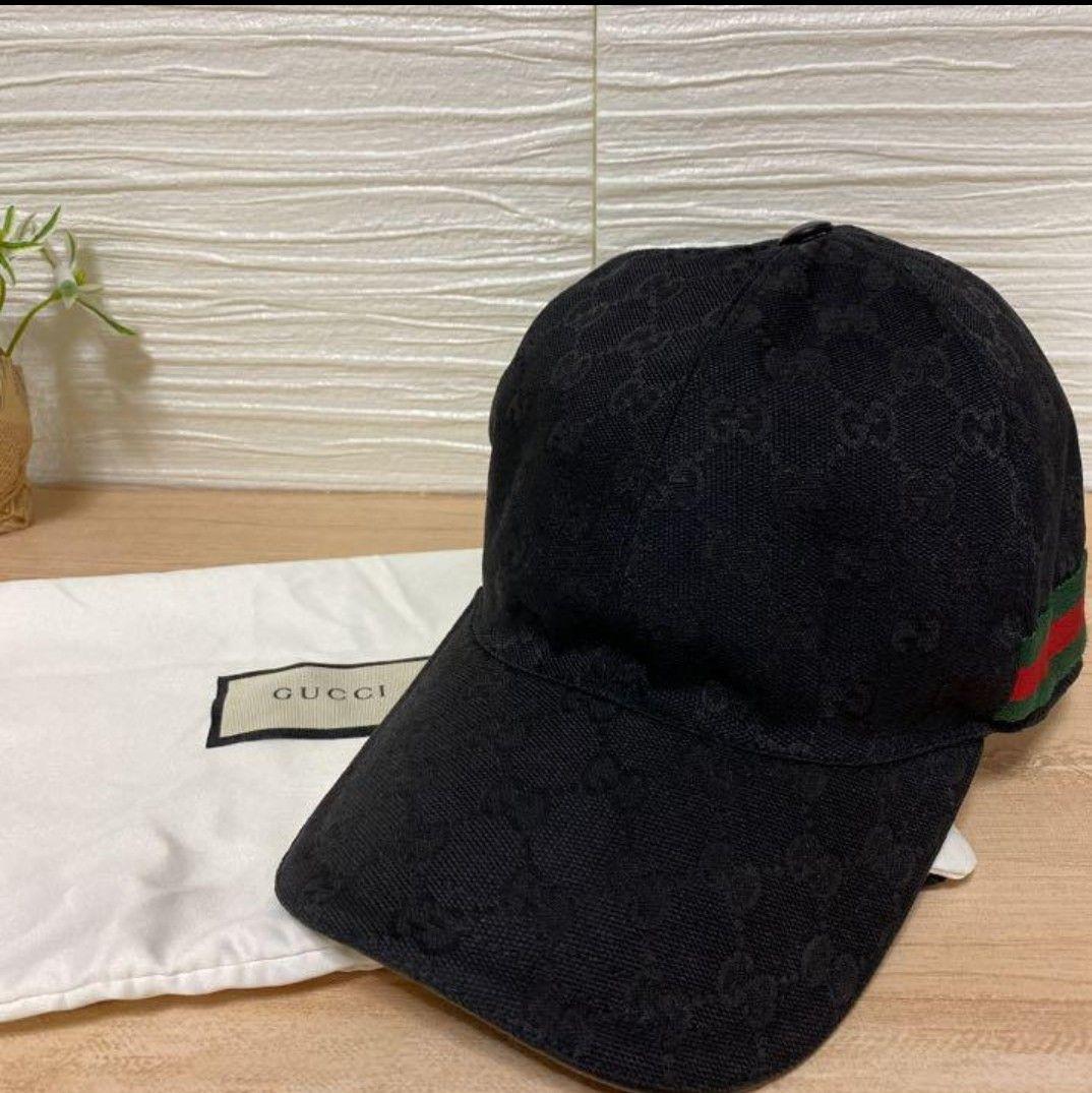 GUCCI キャップ シェリーライン 黒 ユニセックス Lサイズ 59cm