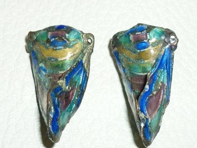 ◇美術品 中国 元時代◇副葬品 金属に七宝製 蝉（セミ）2個、