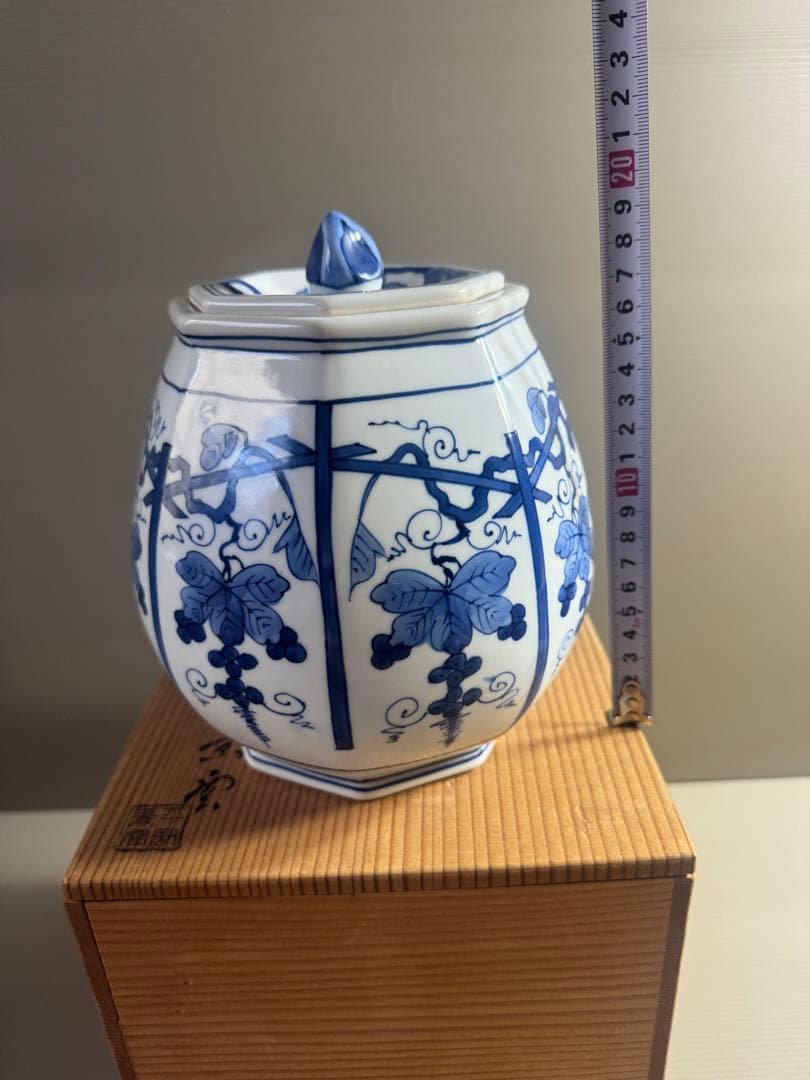 1552 平安景雲 染付葡萄棚文 水指 共箱