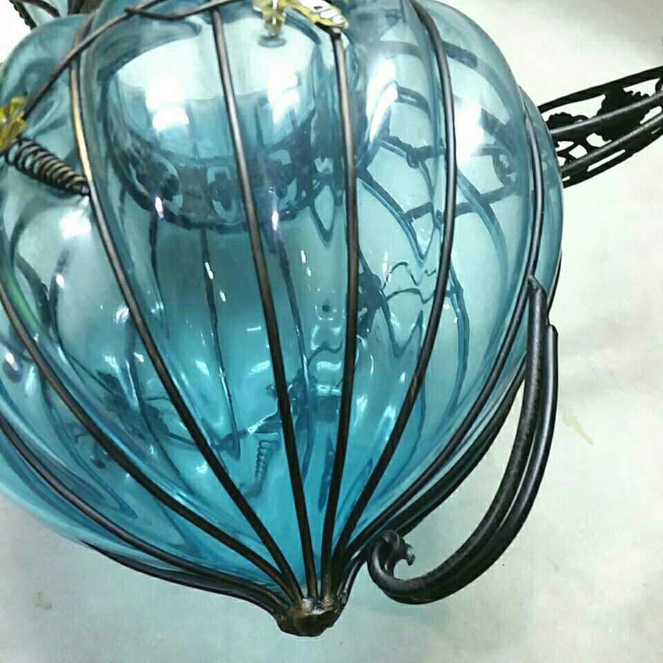 ☆大きなベネチアン アイアン 手吹き ガラス 花器 アンティーク プランター