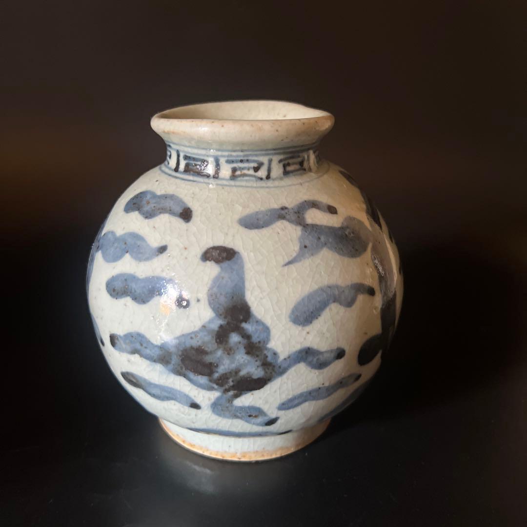 骨董 瓷器 染付双寿缶 茶壺 中国美術