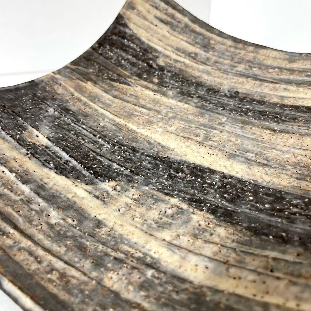 XG513 陶芸家・波多野善蔵・萩焼四方皿・萩焼・共箱・共布栞・刷毛目