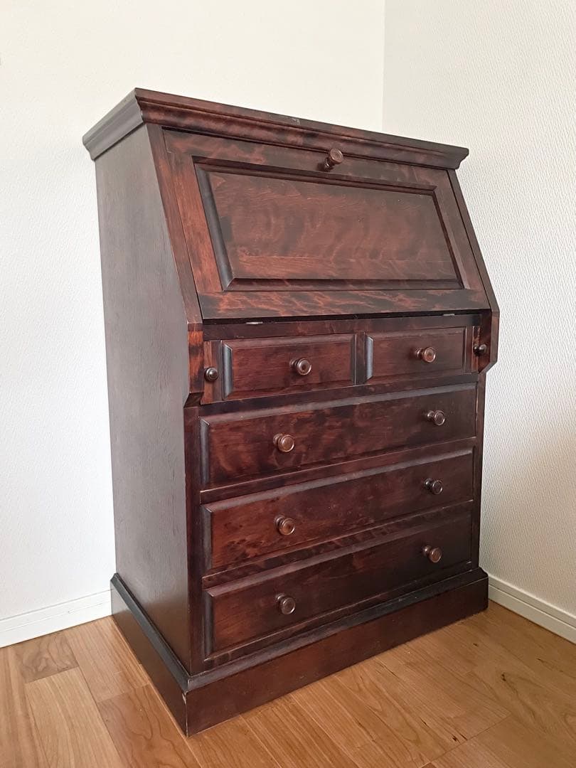 長野松本民芸家具 天然木ライティングビューロー ダークブラウン