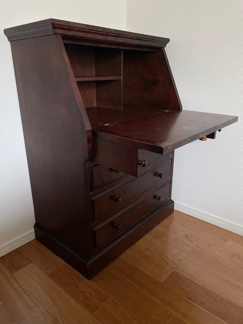 長野松本民芸家具 天然木ライティングビューロー ダークブラウン