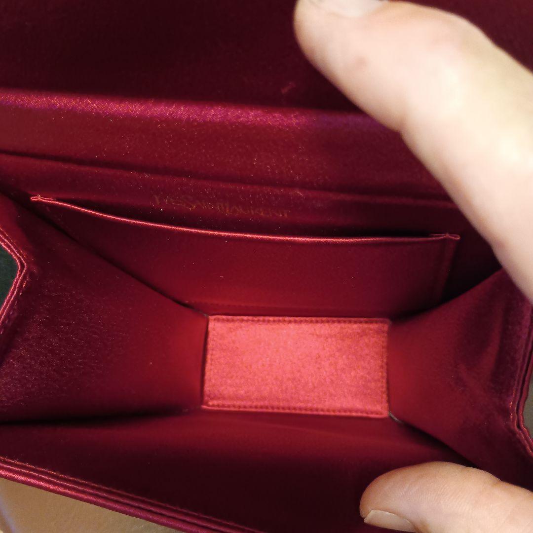 イヴ サンローラン リボン サテン ショルダーバッグ ポシェット レッド