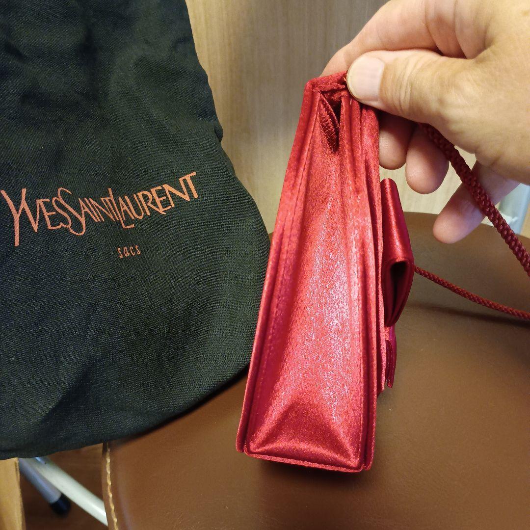 イヴ サンローラン リボン サテン ショルダーバッグ ポシェット レッド