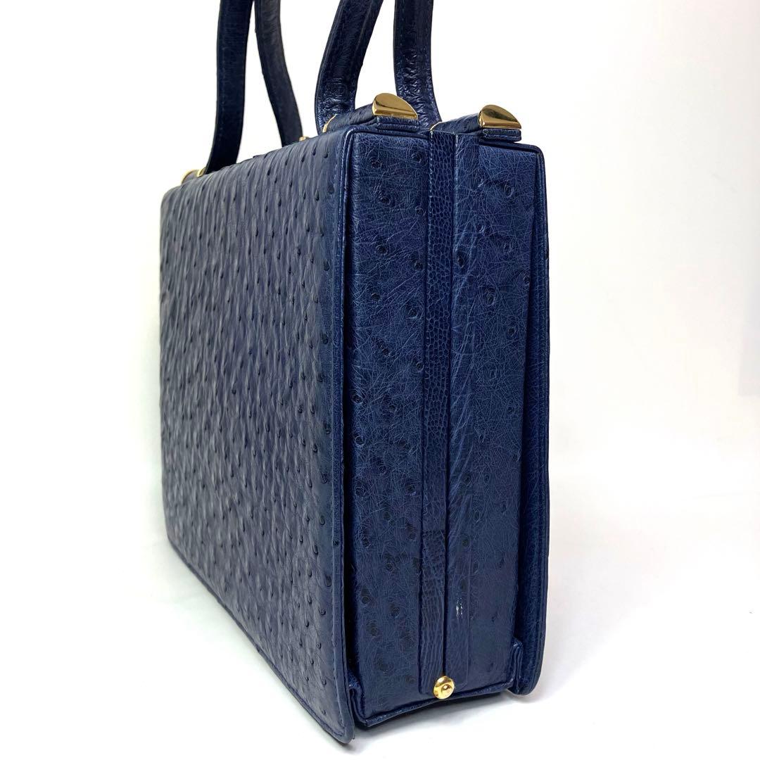 COMTESSE コンテス ハンドバッグ オーストリッチ　ブルー　ゴールド金具