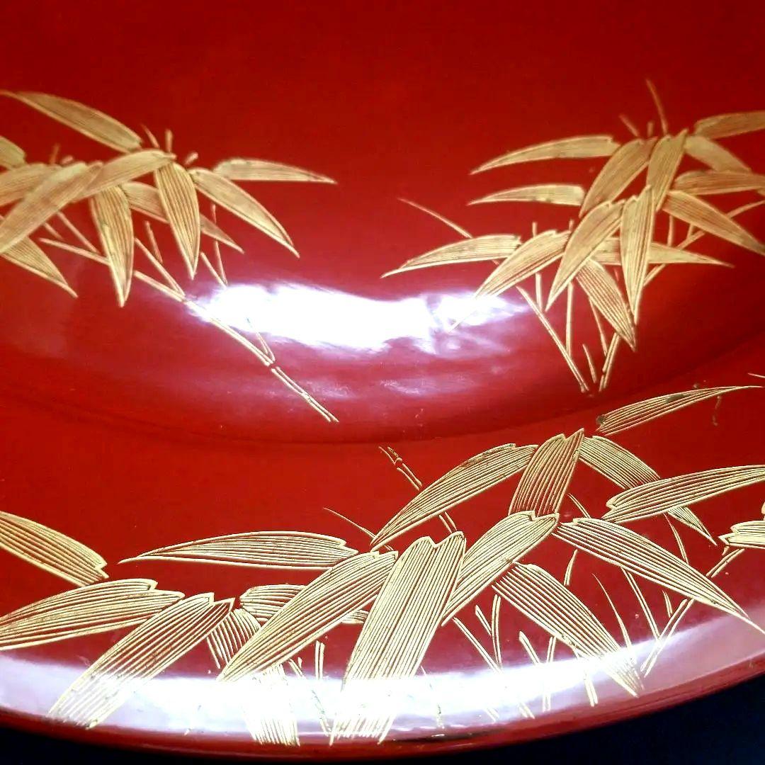 輪島塗 沈金 朱塗り 松竹梅 四季花 大皿 美術品 飾皿 約48cm1尺6寸