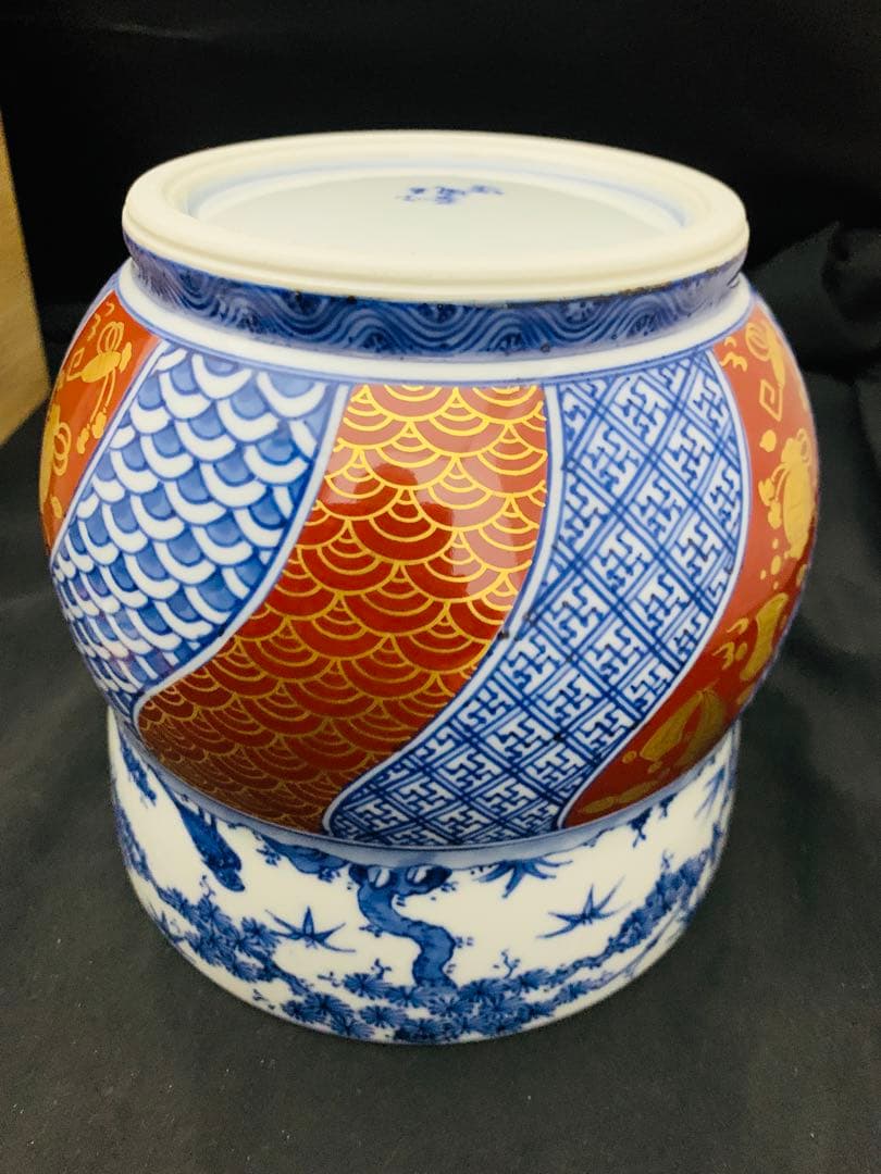 曽根幸風造 染付祥瑞金襴手水指 平安 京焼 栞黄