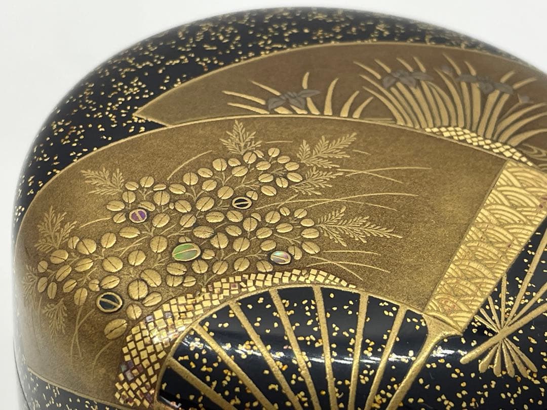 茶道具】漆芸家 一后一兆 金砂子扇蒔絵夏目 共箱 138th