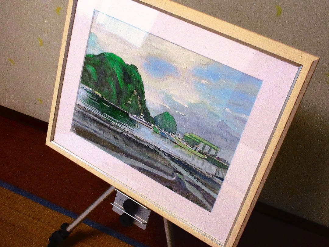 水彩画 毘沙門の海の風景 木製フレーム