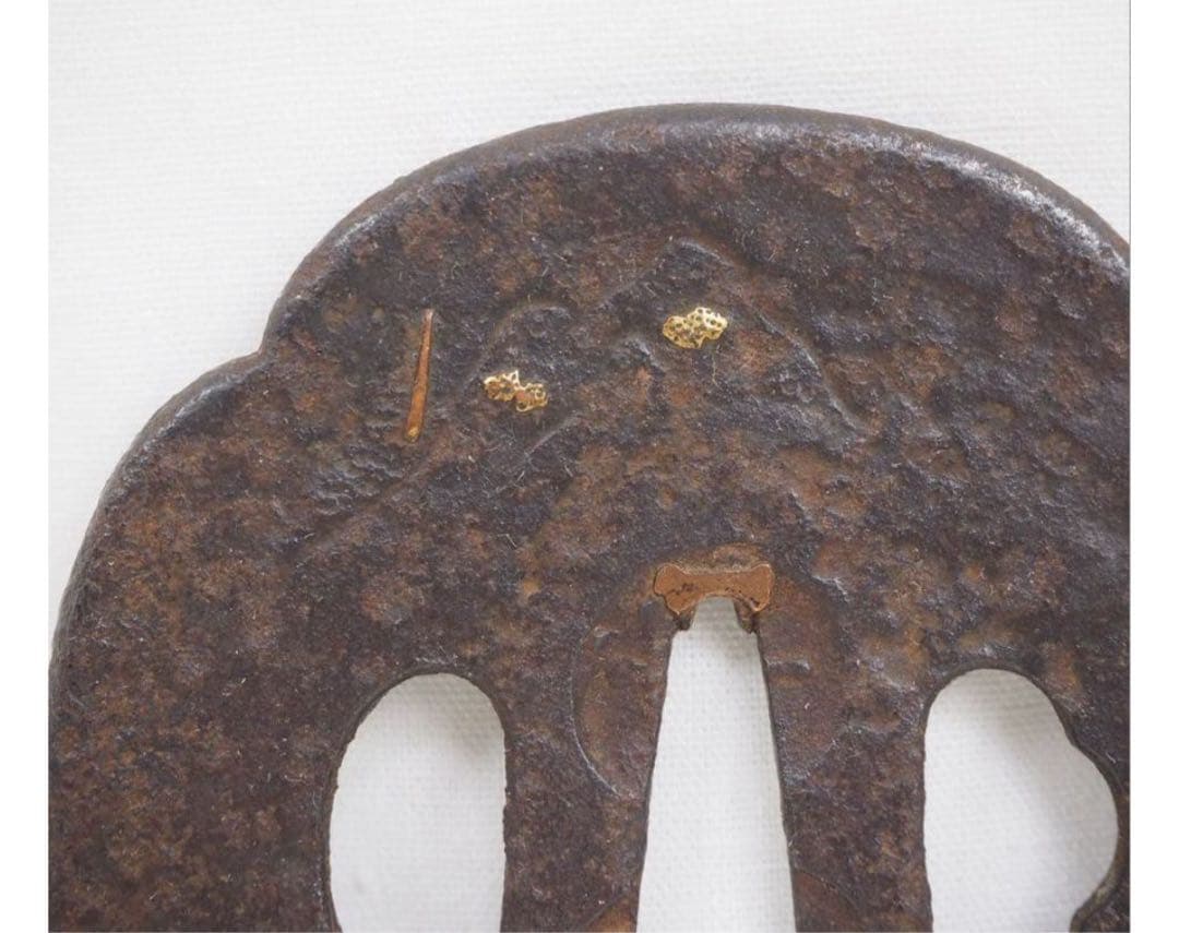 送料無料　江戸時代　無銘鐔/鍔　牛飼いの牧童図象嵌