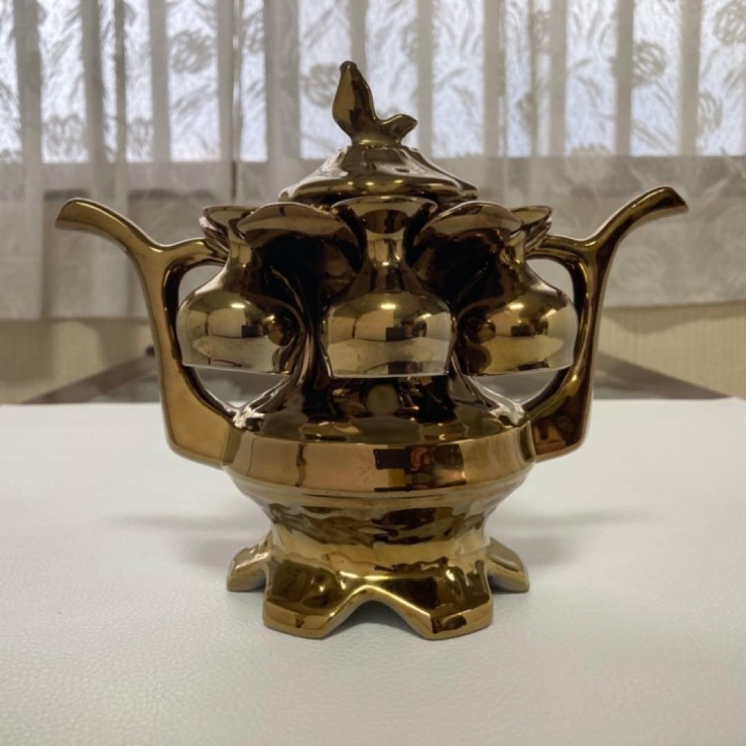 ティーポット カップ 茶器 置物 陶磁器 金色 装飾品 レトロ