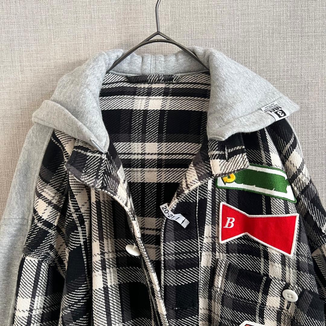ミハラヤスヒロ パッチワーク ドッキング シャツジャケット チェック パーカー