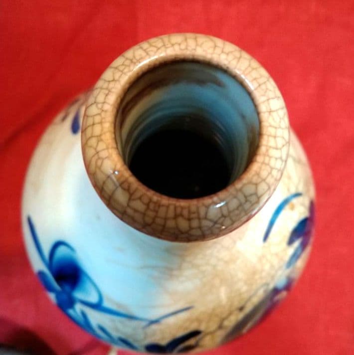 ⬛【山水】８０年前のヴィンテージ・コレクション品・骨董品【昭和の貫入柄花瓶・壺】