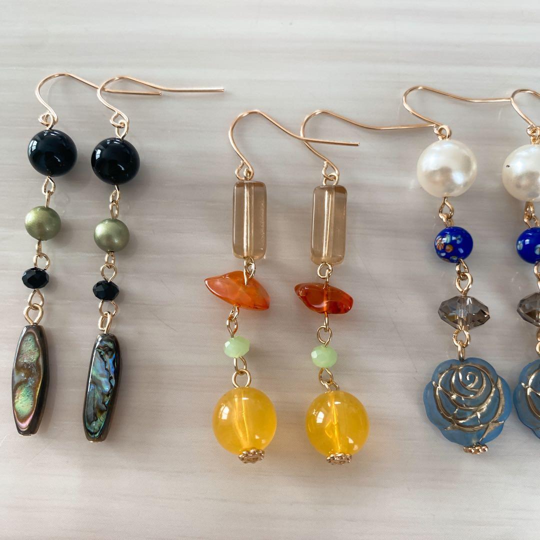 No.27 ハンドメイドピアス イヤリング 3点セット - メルカリ