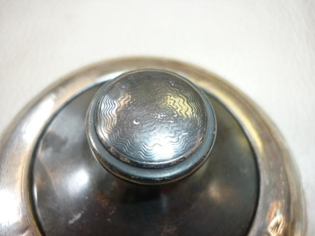1929年製 英国製◇蓋純銀製 瓶純銀と花デザイン切子 蓋