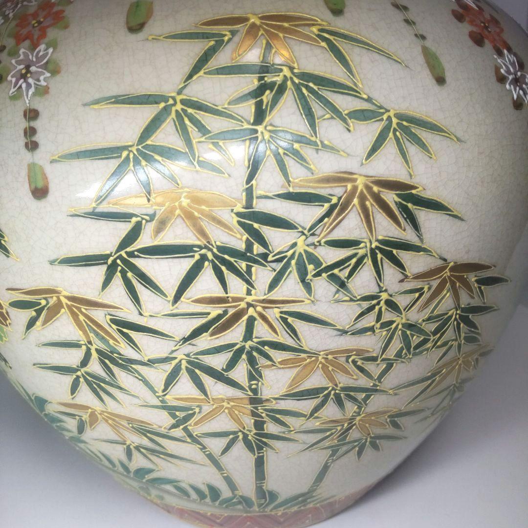 骨董 大型 薩摩焼 白薩摩 丸十字家紋 色絵金彩花 沈香壺 花瓶 年代物