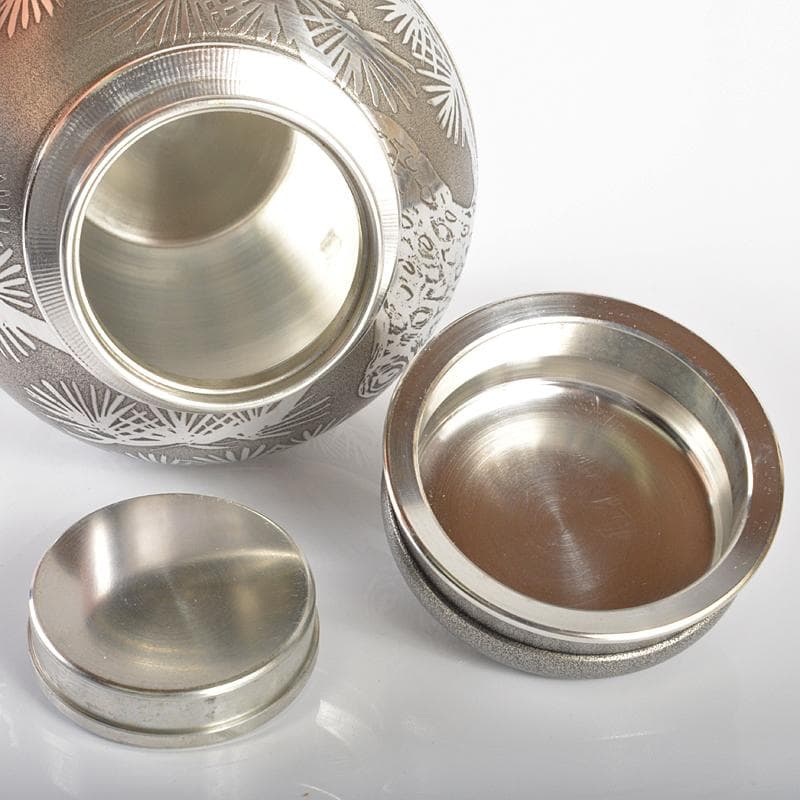 煎茶道具　錫半製　上錫　松文　茶壷　茶心壷　約446g　共箱　M　R6334