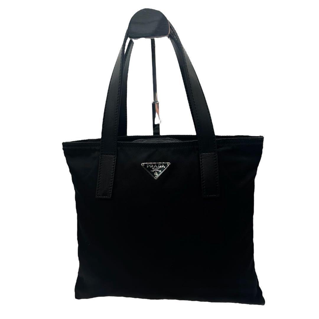 美品 1683 PRADA ハンドバッグ ナイロン 三角プレート ブラック