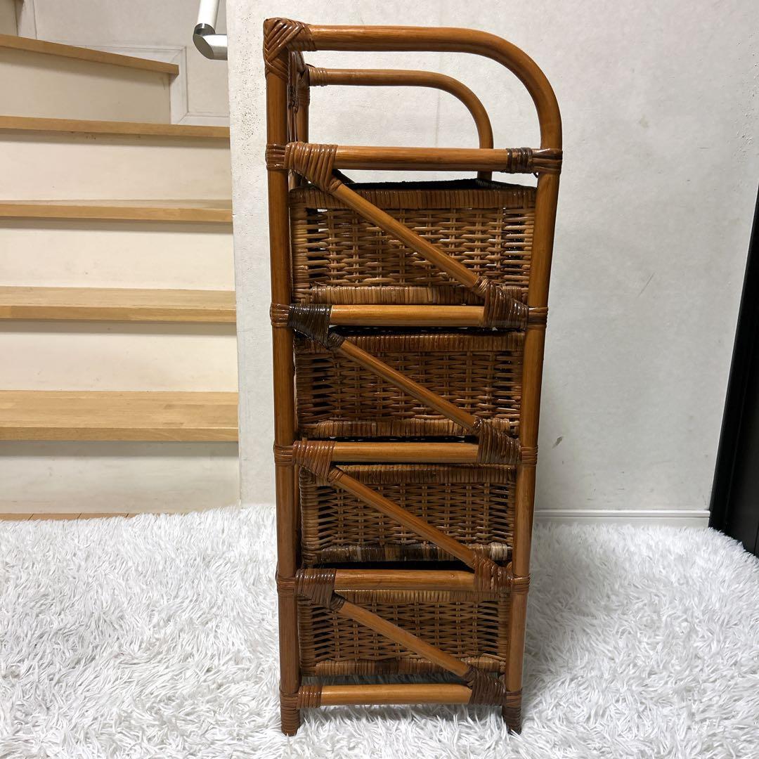 ラタンチェスト 4段 籐家具 ビンテージ 電話台 収納 ラタン タンス 箪笥