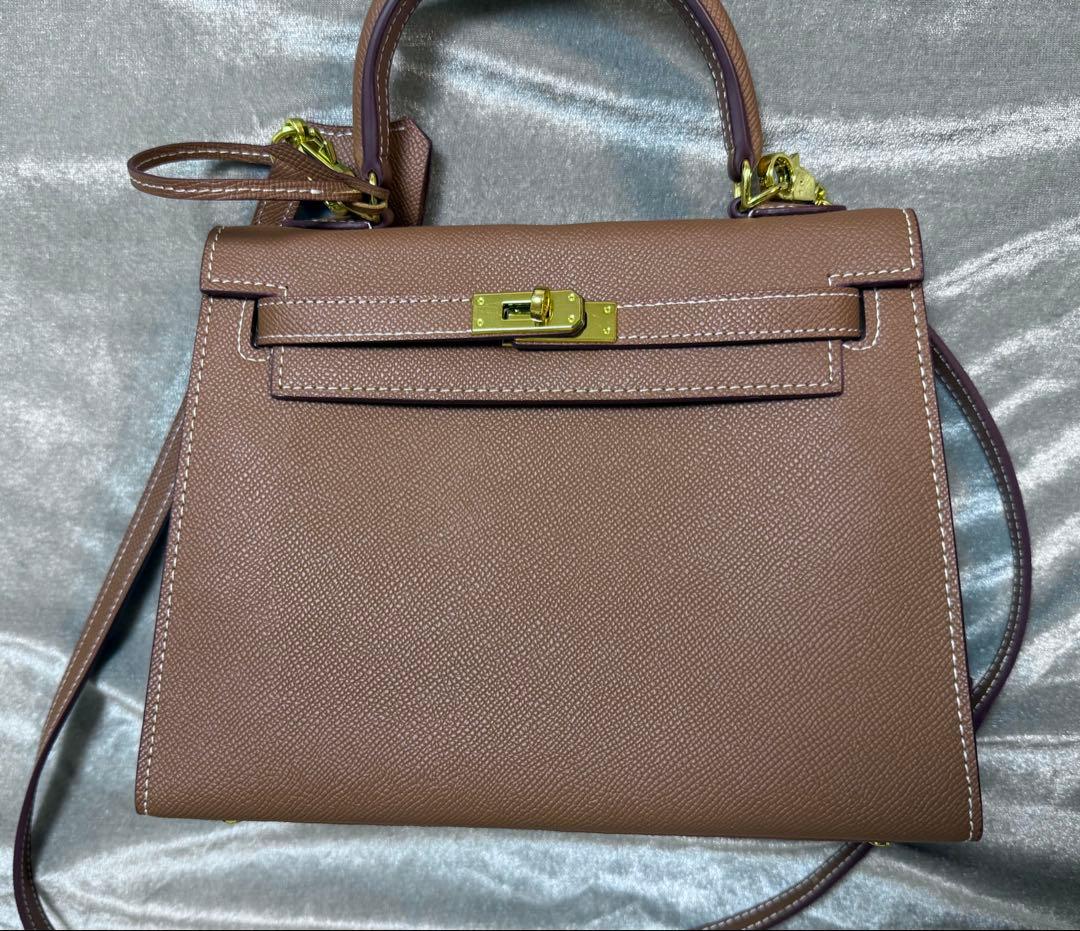 極美品★本革カデナ 2way ハンドバッグ キヤメル