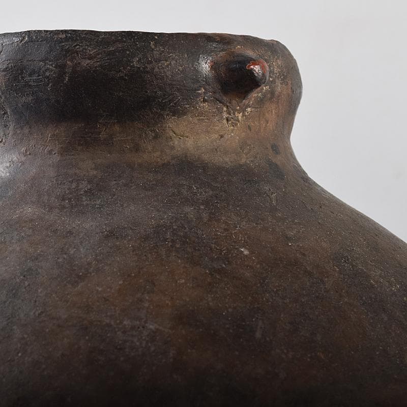 弥生式土器 黒釉 双耳丸瓶 壷 時代箱付 V R8584B 弥生