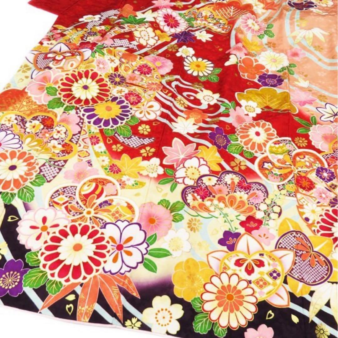 古典模様 花 金駒刺繍 正絹 振袖 着物 トールサイズ