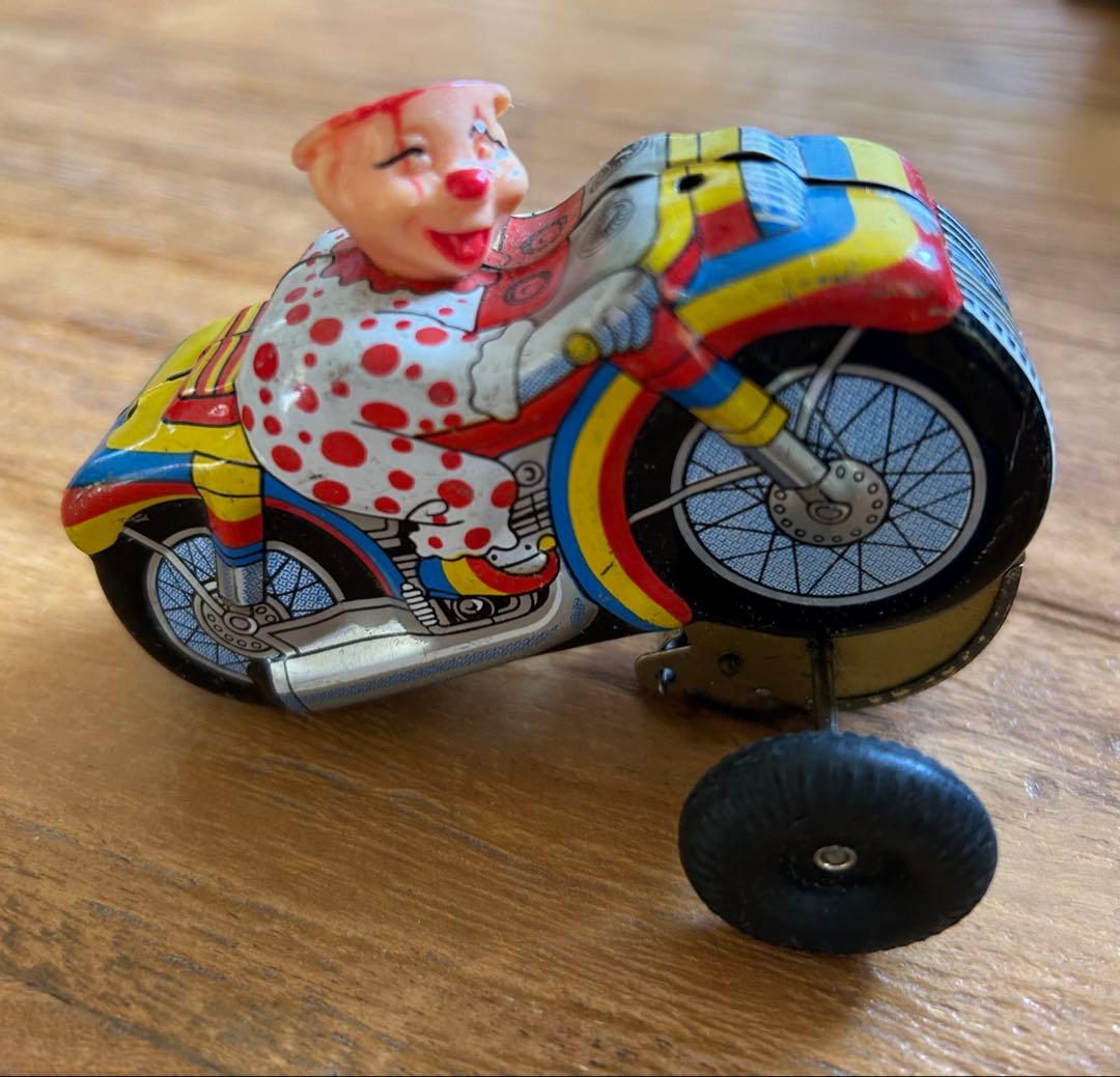 AOKI TOY サーカス オートバイ ゼンマイ ブリキ　昭和レトロ　日本製 Yahoo!オークション - 当時物 AOKI TOY サーカスオートバイ ゼンマイ