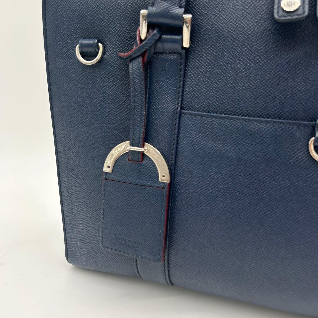 【美品】ブルガリマン ビジネスバッグ サフィアーノレザー A4収納可能 ネイビー