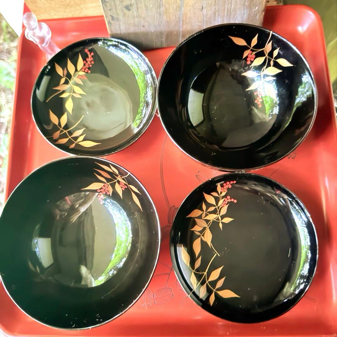 2192様感謝‼️JAPAN赤い実の南天蒔絵　明治32年‼️高台のない吸物椀 5客