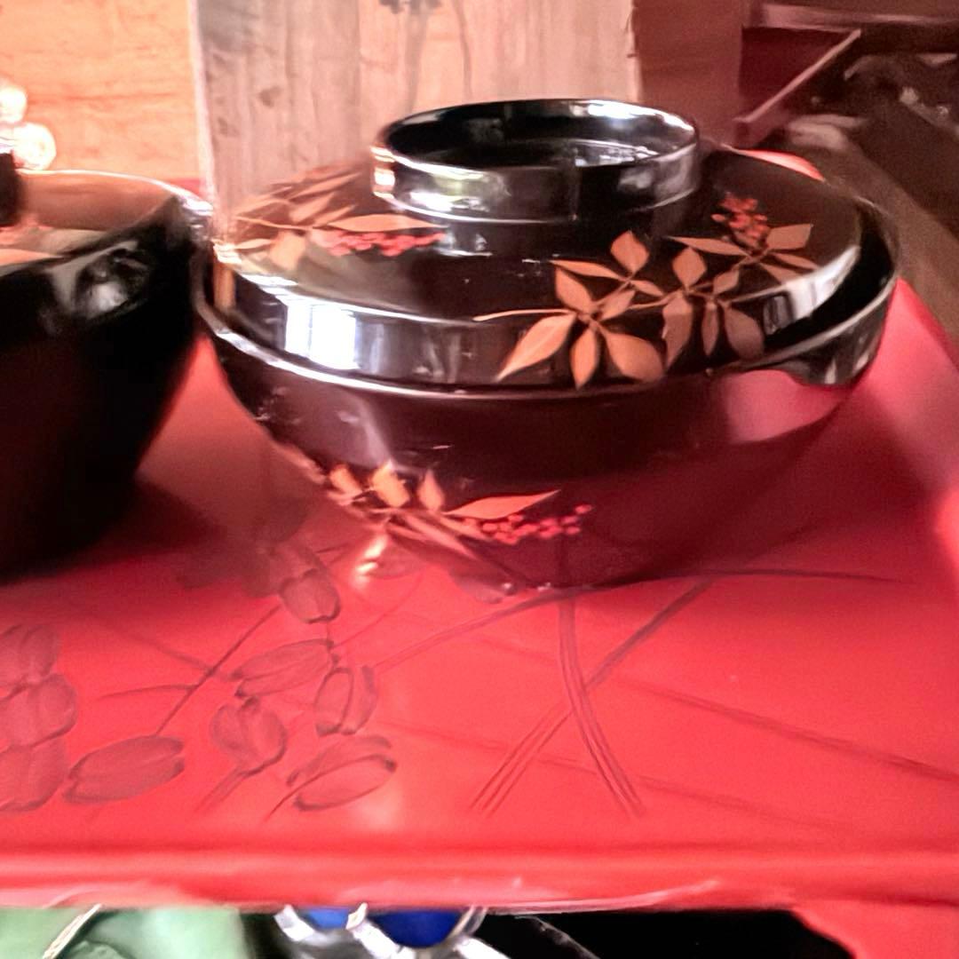 2192様感謝‼️JAPAN赤い実の南天蒔絵　明治32年‼️高台のない吸物椀 5客