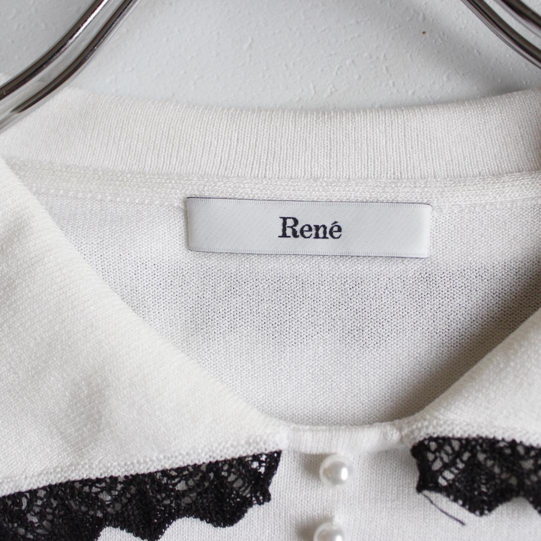 【23SS】Rene パール付き 半袖 ポロシャツ Sサイズ 白色 レース