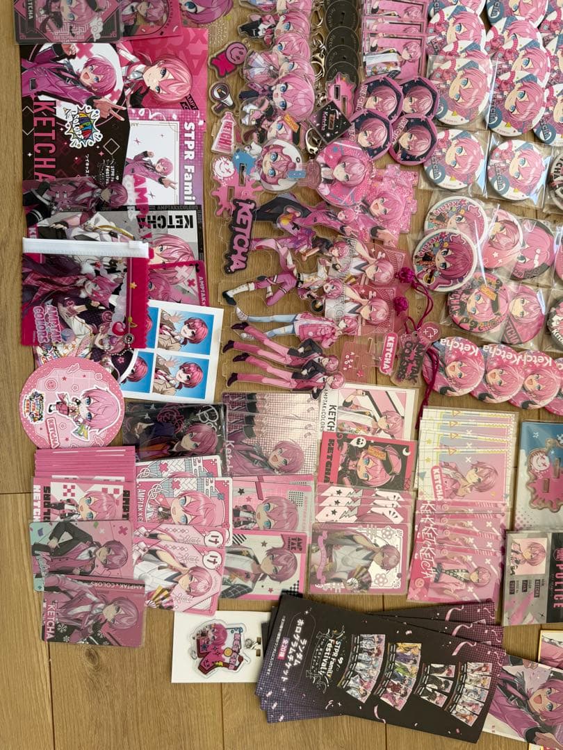 アンプタックカラーズ ケチャ グッズ 大量まとめ売り 缶バッジ うちわ タオル