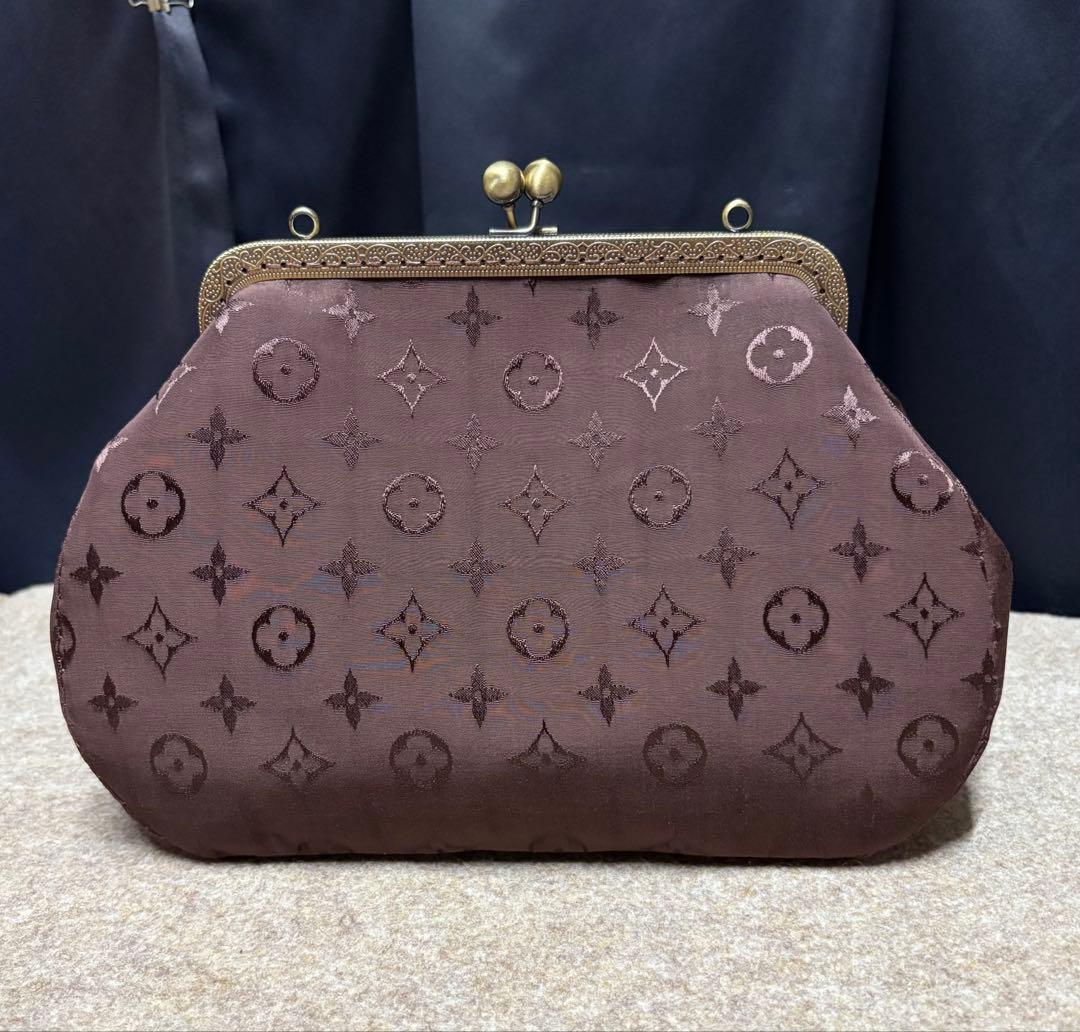 よっち様 ビスコース生地 がま口ショルダーバッグ ブラウン がま口長財布 2点