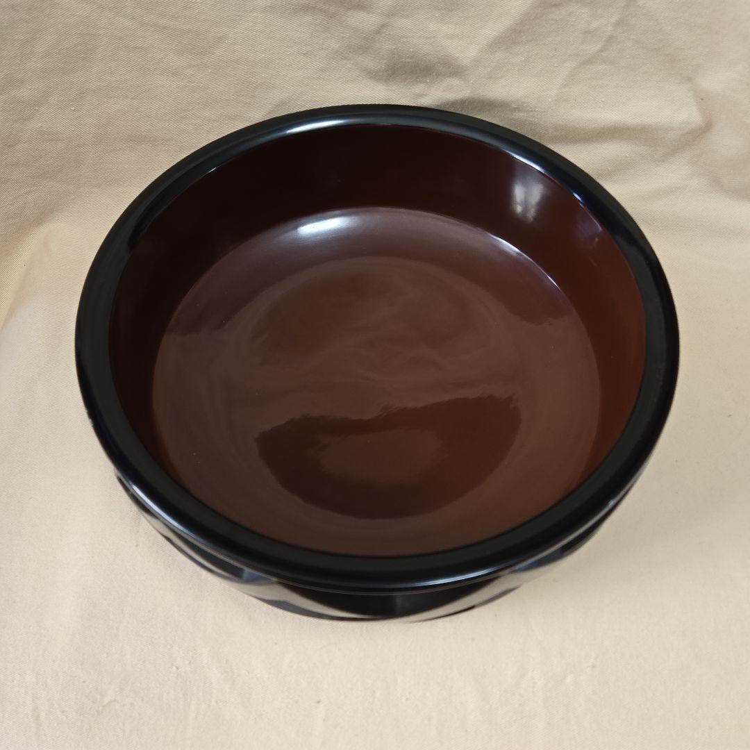 伝統工芸品 漆器 黒色彫刻模様の鎌倉彫 創作鉢 菓子器