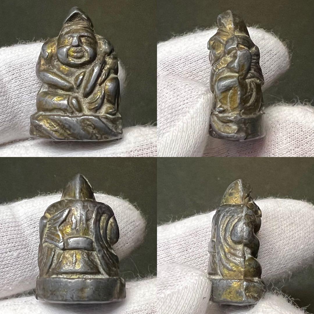 ◎古道具 庵々◎江戸時代後期 古銅製 恵比寿像 懐中仏◎神像豆