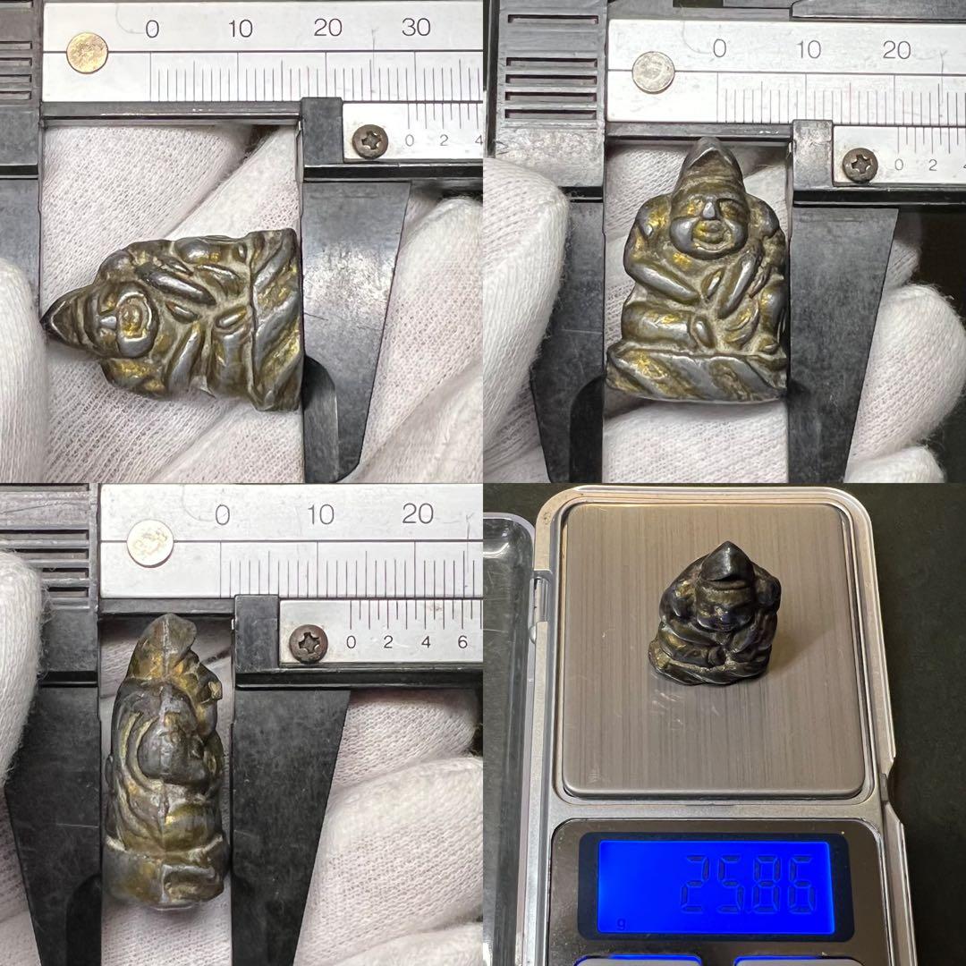 ◎古道具 庵々◎江戸時代後期 古銅製 恵比寿像 懐中仏◎神像豆仏鍍金痕