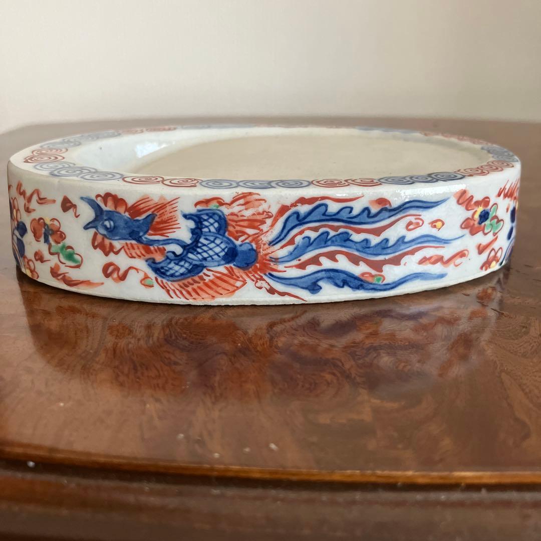 九谷焼き 大明萬暦年製 硯（スズリ）鳳凰 龍 大聖寺伊万里