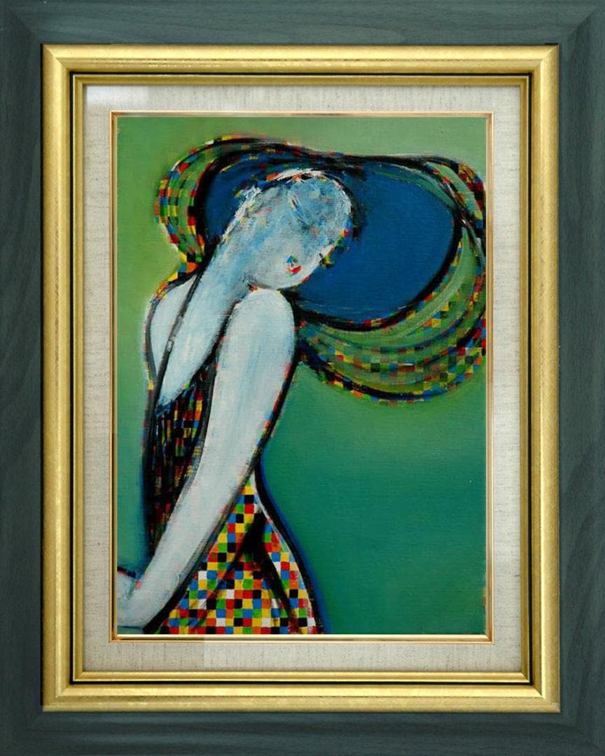 油絵 菅家令子 絵 絵画インテリア 額付(白) uF6-083511 人物 女性