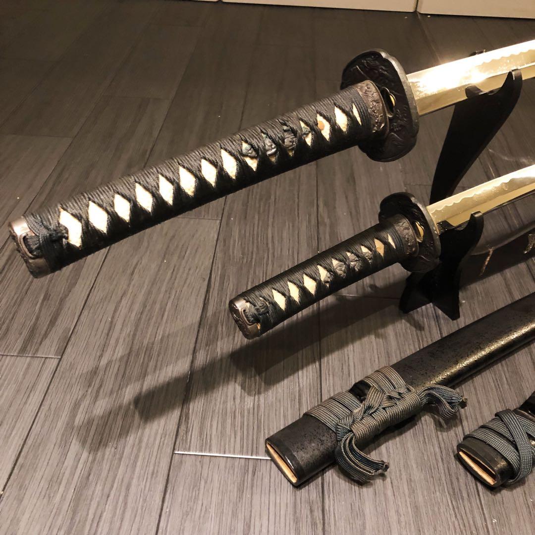 高級模造刀　居合刀　 美術刀剣　太刀　脇差　大小セット　深緑拵え