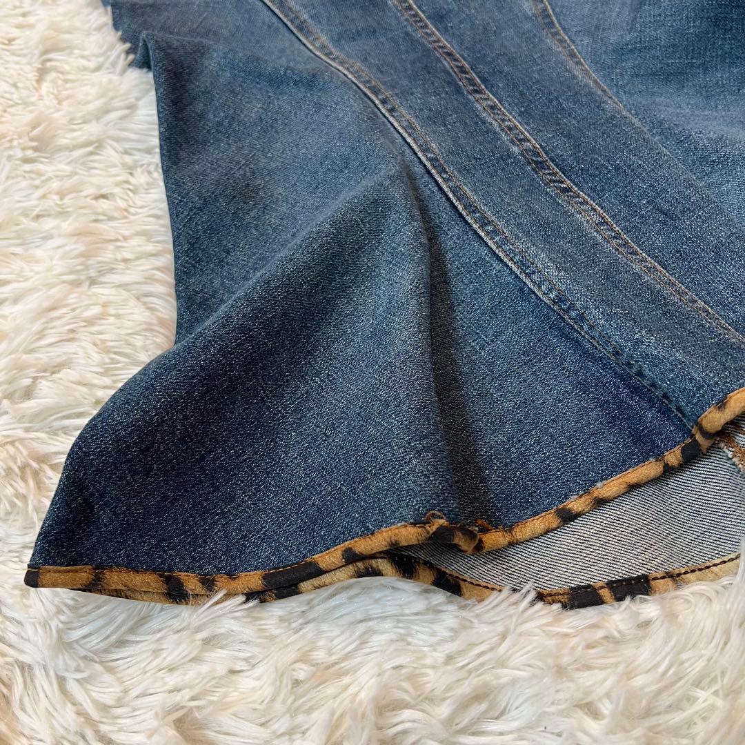 ロベルトカヴァリ ヴィンテージ デニム マーメイド スカート 革 ポケット 希少