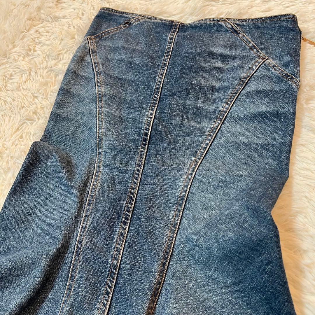 ロベルトカヴァリ ヴィンテージ デニム マーメイド スカート 革 ポケット 希少